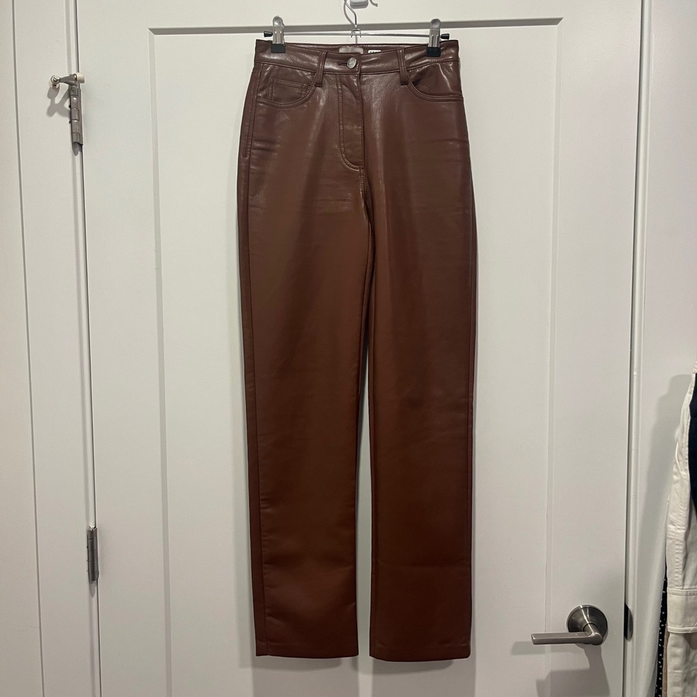 Abercrombie & Fitch Vegan Leather Pants Brown High Rise Straight Leg Trousers 27